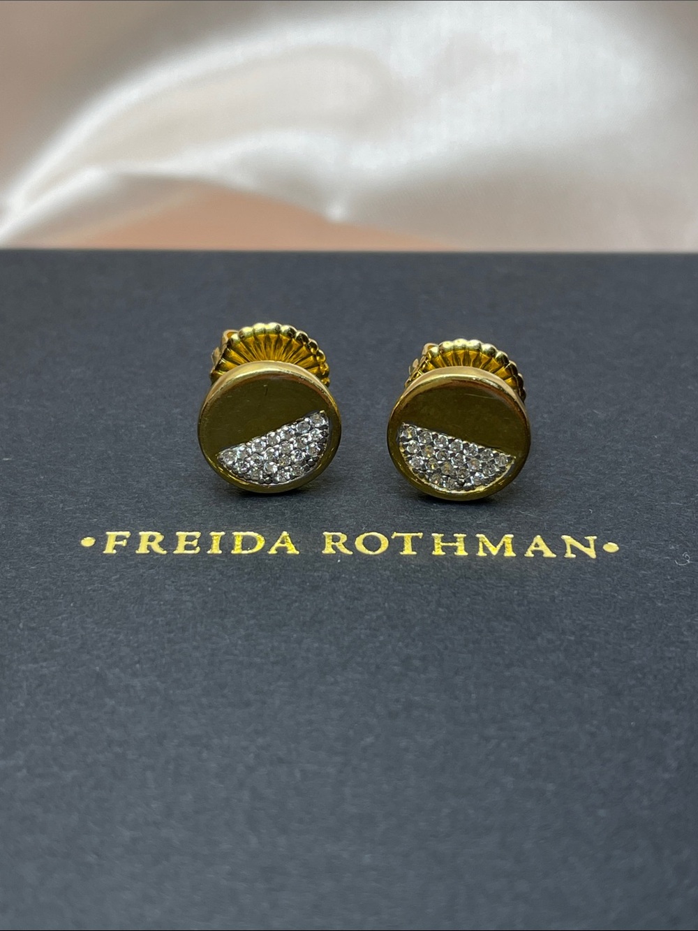 Freida Rothman Radiance Collection Gold CZ Pave Stud Earrings NWT $125 MSRP